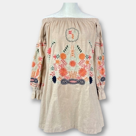 The Impeccable Pig Embroidery Top Off Shoulder Dress Tunic Long Sleeve Size M - Picture 3 of 8